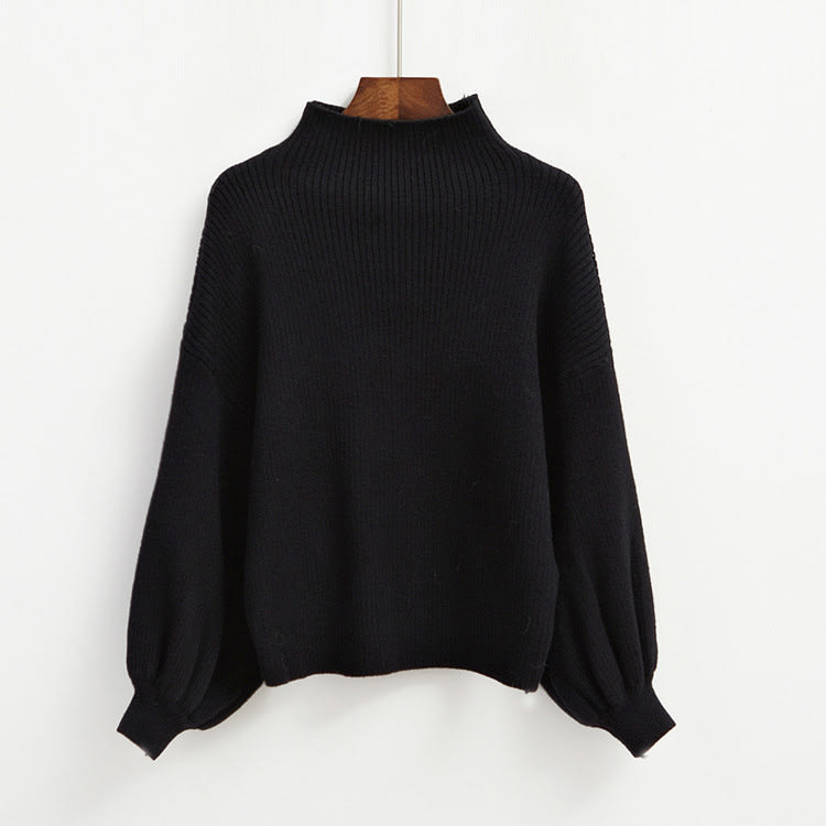 Half Turtleneck Lantern Sleeve Sweater Loose Slim Looking Base Knitwear view 3