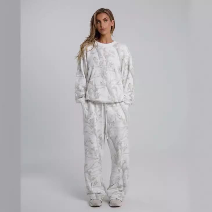 Autumn Winter Two Piece Sets Women Camouflage Hoodie Maple Leaf Print Sweatshirt Suit Sports Hoodie Sportswear view 9