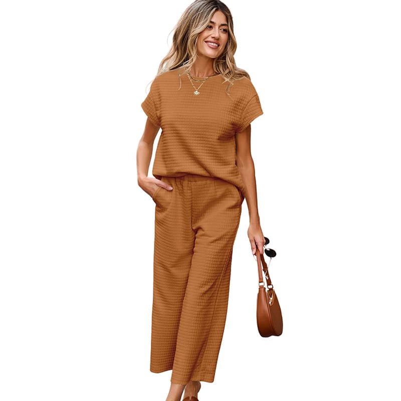 Solid Color Texture Fashion Women's European And American Leisure Two-piece Set view 4