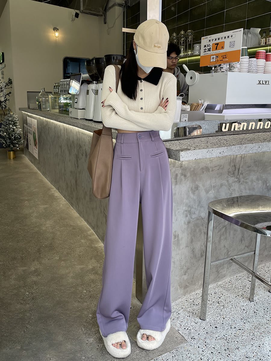 Casual High Waist Drooping Suit Mopping Purple Pants view 15
