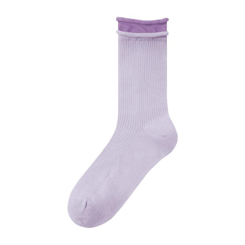 Contrast Color Double Screw Transparent Silk Cool Sunken Stripe Socks view 3