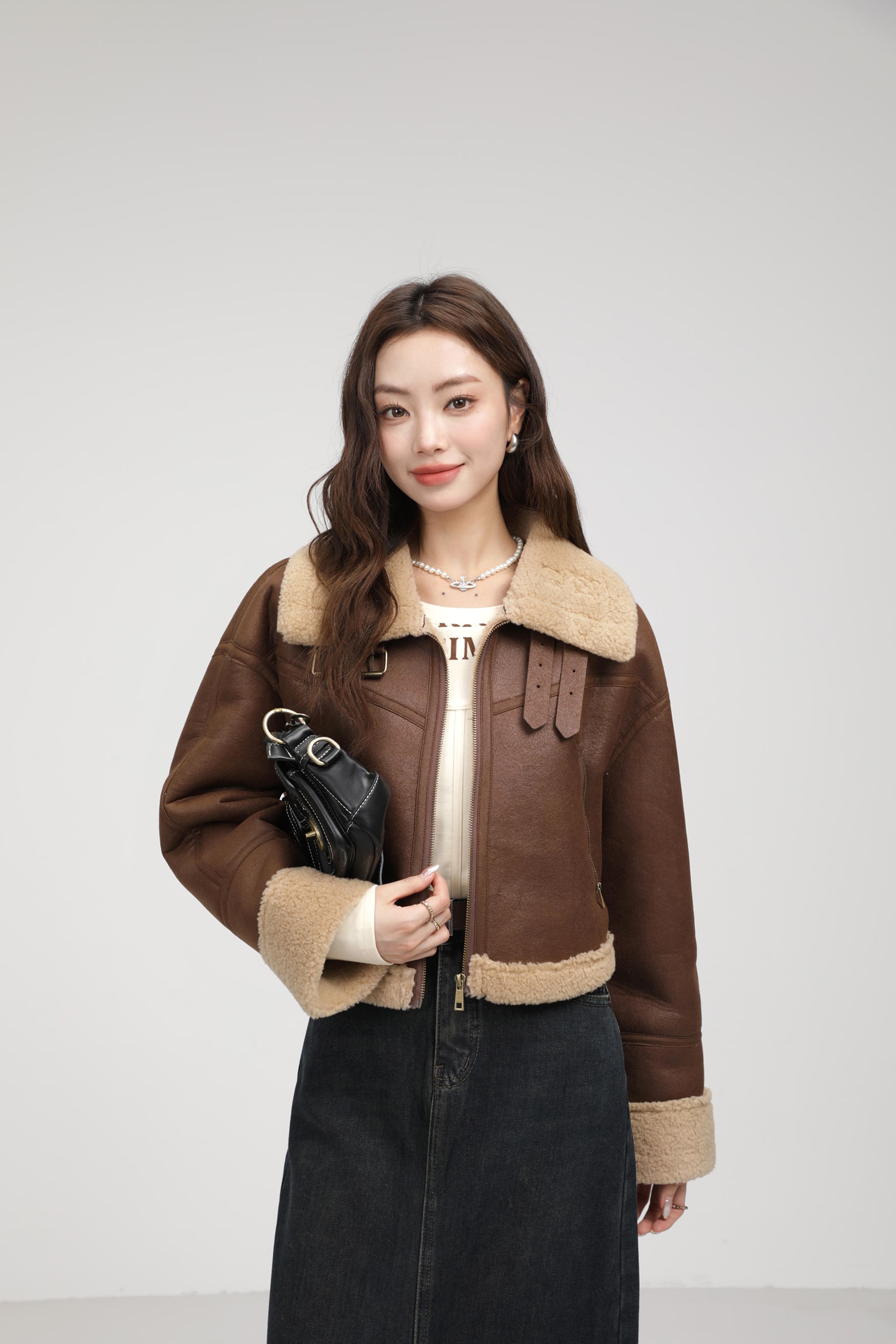 Stand Collar Fur Integrated Lamb Fur Short Coat view 17