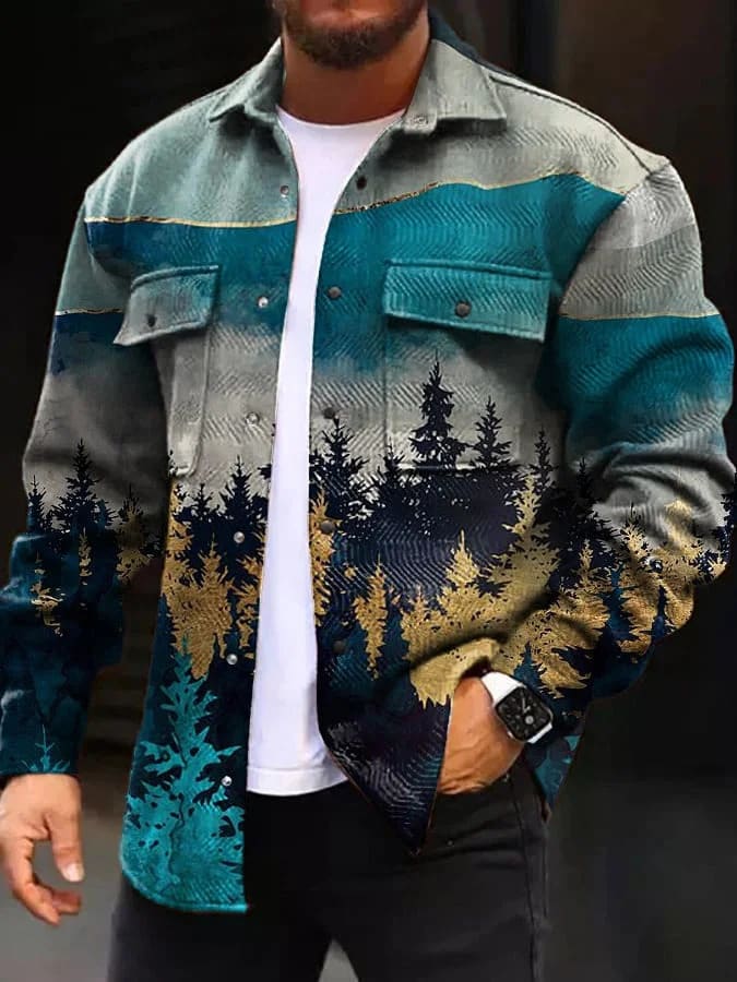 Printing Lapel Men's Jacket Single-breasted Plaid Top view 12