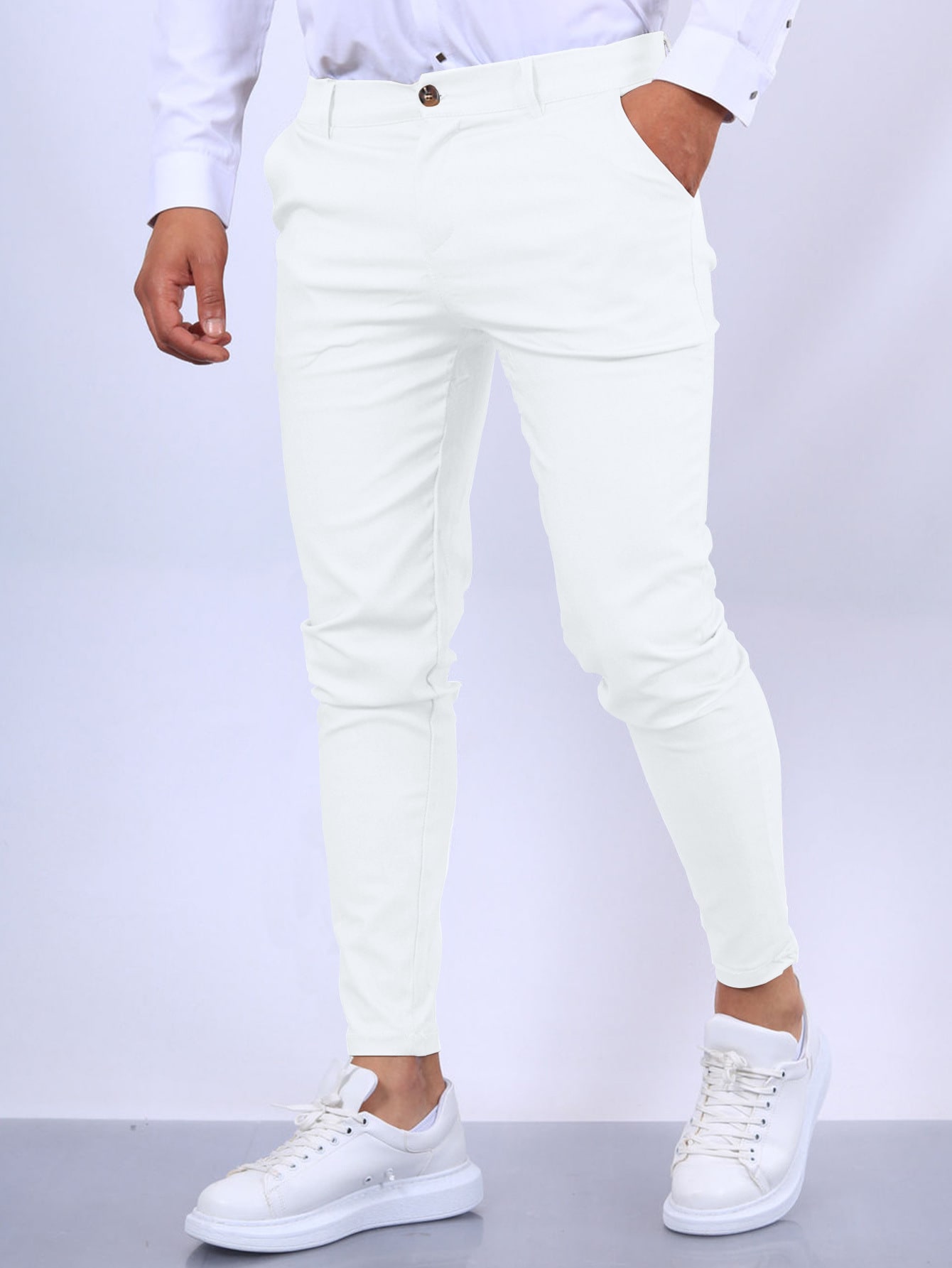 Men's Slim Button Trousers Fashion Solid Office Versatile Long Pencil Pants view 22