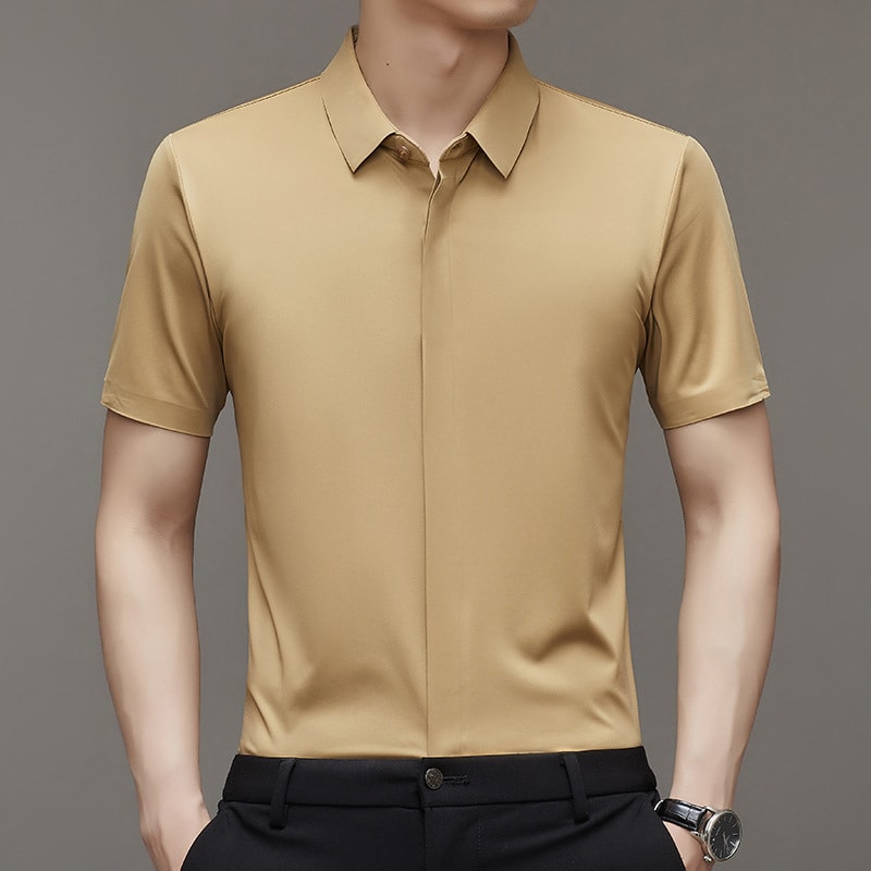 Pure Color Seamless Men's Shirt Business Casual view 10
