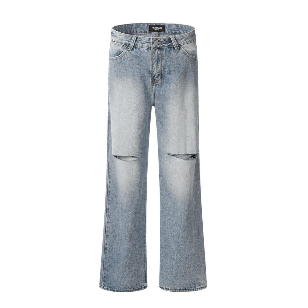 Fashion Knee Hole Denim Trousers Men view 4