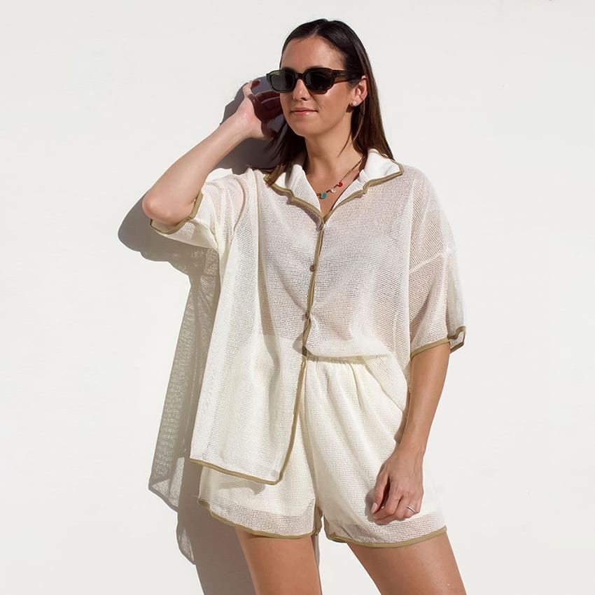 See-through Cardigan Pajamas Two-piece Set For Women view 3