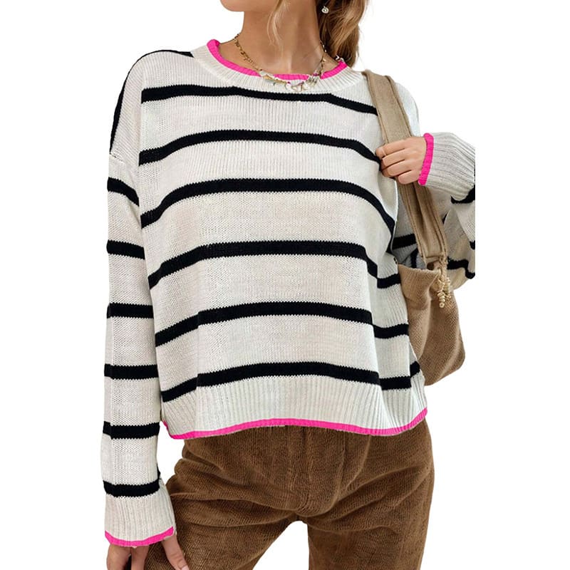 Pullover Sweaters Striped Contrast Color Knitwear view 3