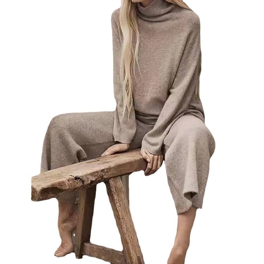 Long Sleeve Wide Leg Pants Fashion Loose High Collar Knit Casual Two-piece Set view 6