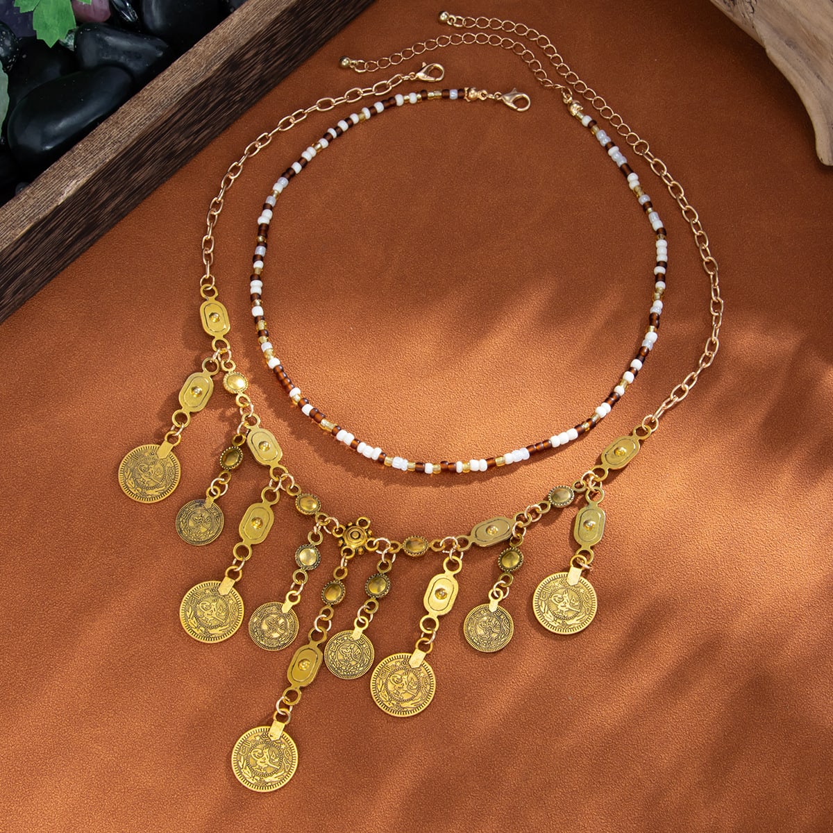 Metal Coin Pendant Tassel Bead Necklace view 6