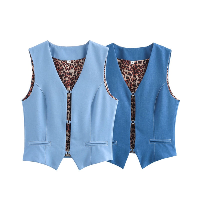 All-match Solid Color Sleeveless Stretch Denim Vest Jacket view 6