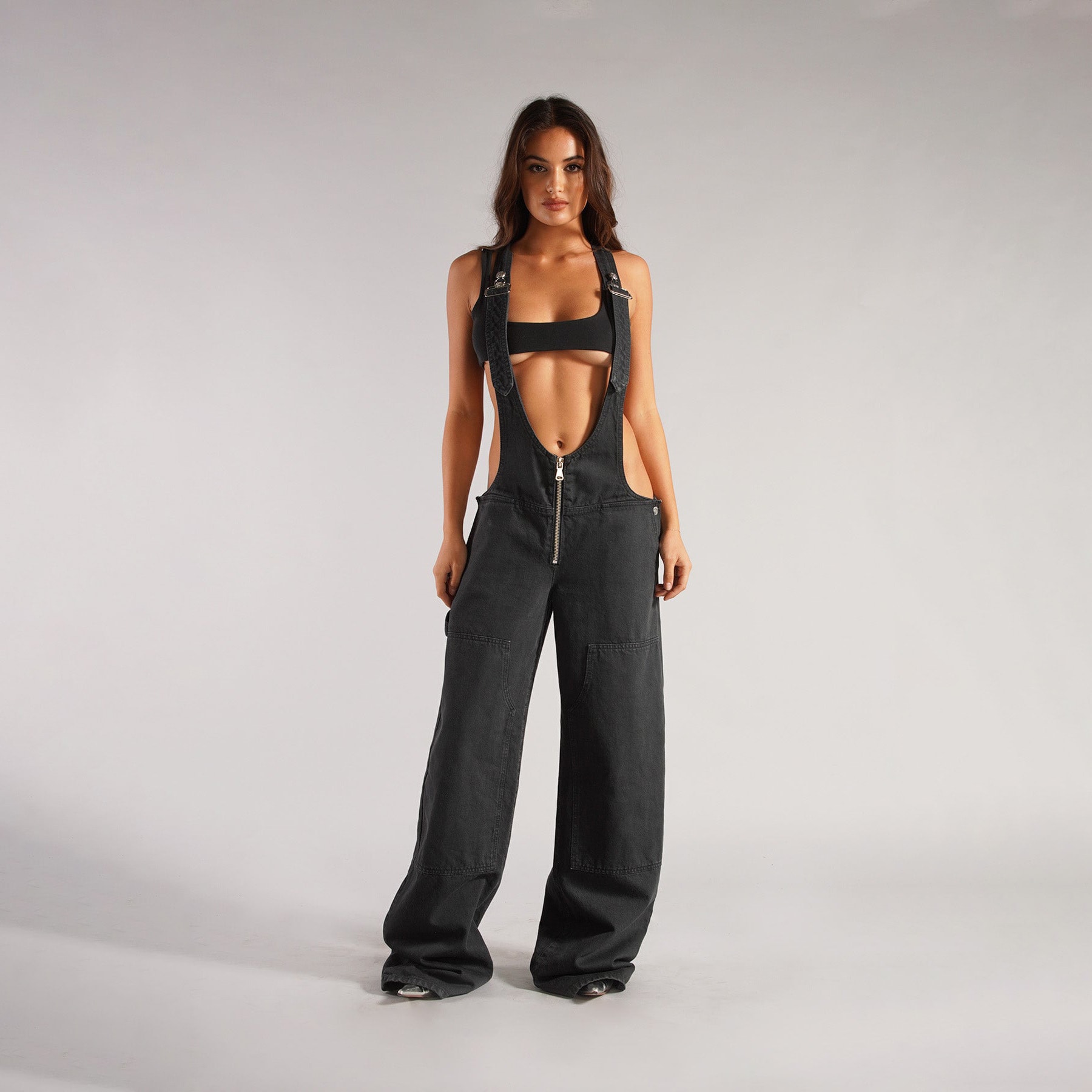 Y2K Zipper Denim Overalls With Pockets Fashion Loose Suspender Jumpsuit Streetwear Jeans Pants Womens Clothing view 2