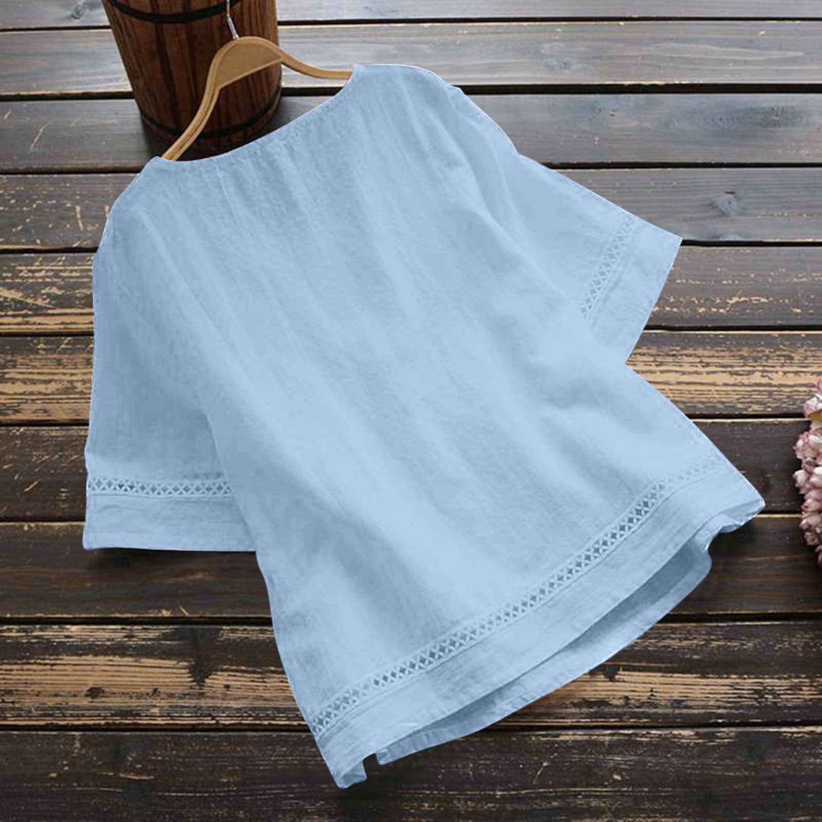 Summer Solid Color Cotton And Linen Top Half Sleeve view 4