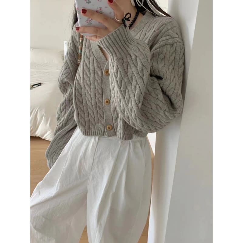 Twist Outer Wear V-neck Sweater Needle Woven Women's Cardigan view 6
