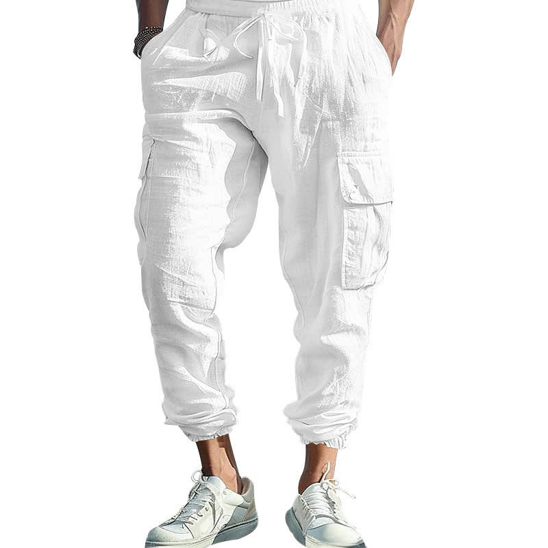 Multi-pocket Tether Solid Color Loose Cargo Pants Men view 9