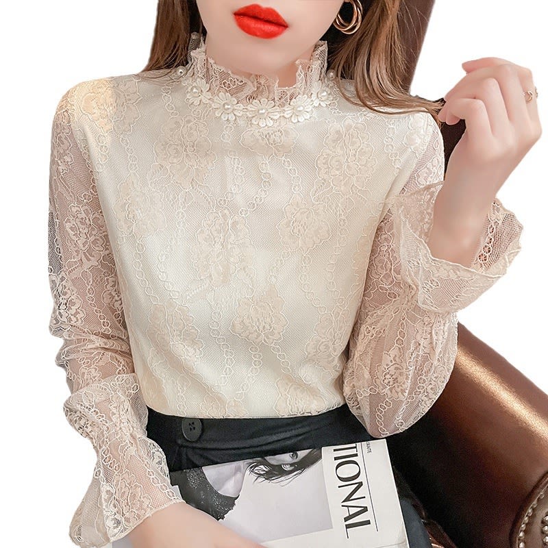 Fashion European Fleece-lined Thick Lace Bottoming Shirt Western Style Chiffon Small Shirt For Women view 7