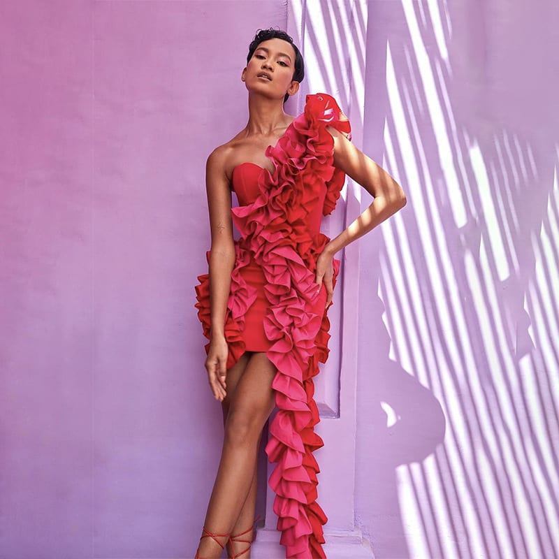 Bandage One-piece Dress Folding Side Birthday Party view 6