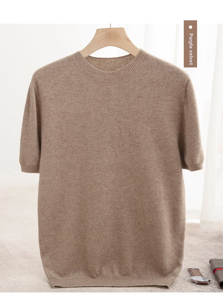 Knitted Short Sleeve Pure Wool Sweater Men's Round Neck view 20