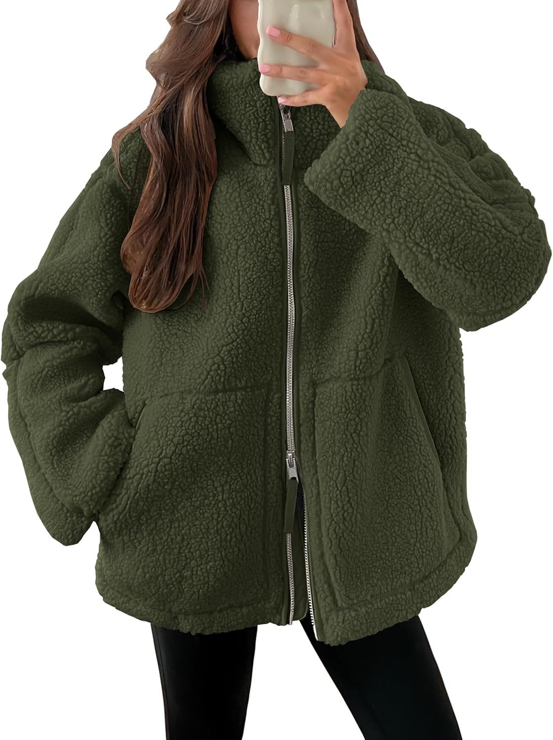 Winter Lapel Zip-up Coat With Pockets Casual Fashion Solid Fleece Jacket Fall Spring Long Sleeve Women's Clothing view 4