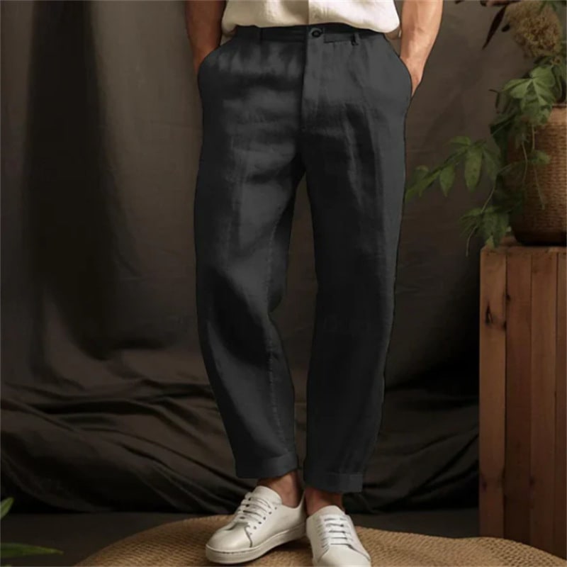 Men's Linen Solid Color Casual Light Outdoor Straight-leg Trousers view 2
