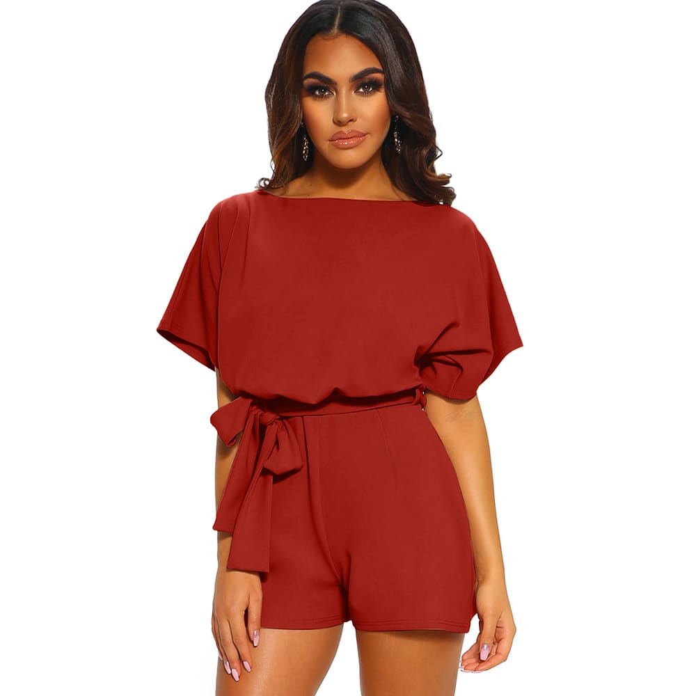 Women's Round Neck Short-sleeved Lace-up Jumpsuit view 4