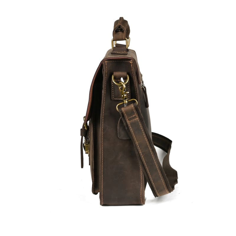 Top Layer Leather One-shoulder Crossbody Laptop Bag view 2