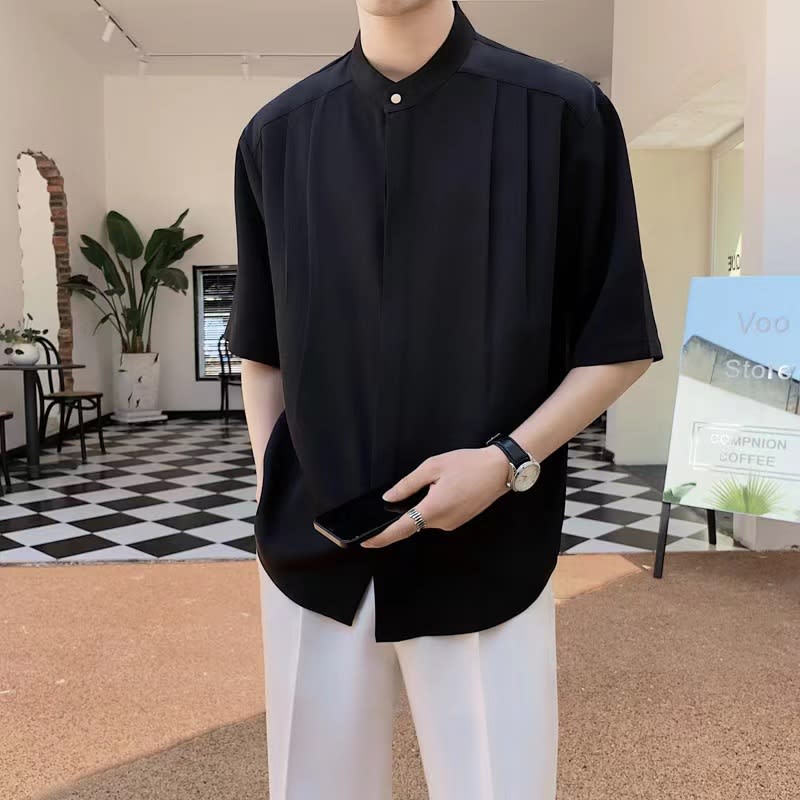 Men's Summer Stand Collar High-grade Casual Short-sleeved Shirt view 4