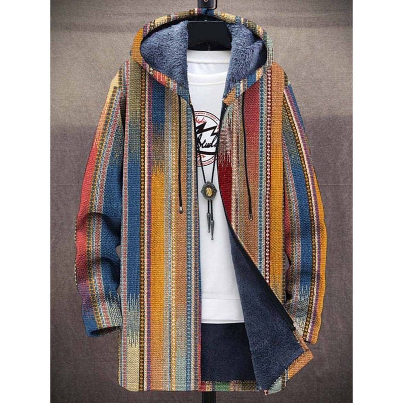 Men's Coat Winter Print Plush Lining Thick Windproof Jacket Long Sleeve Zipper view 8