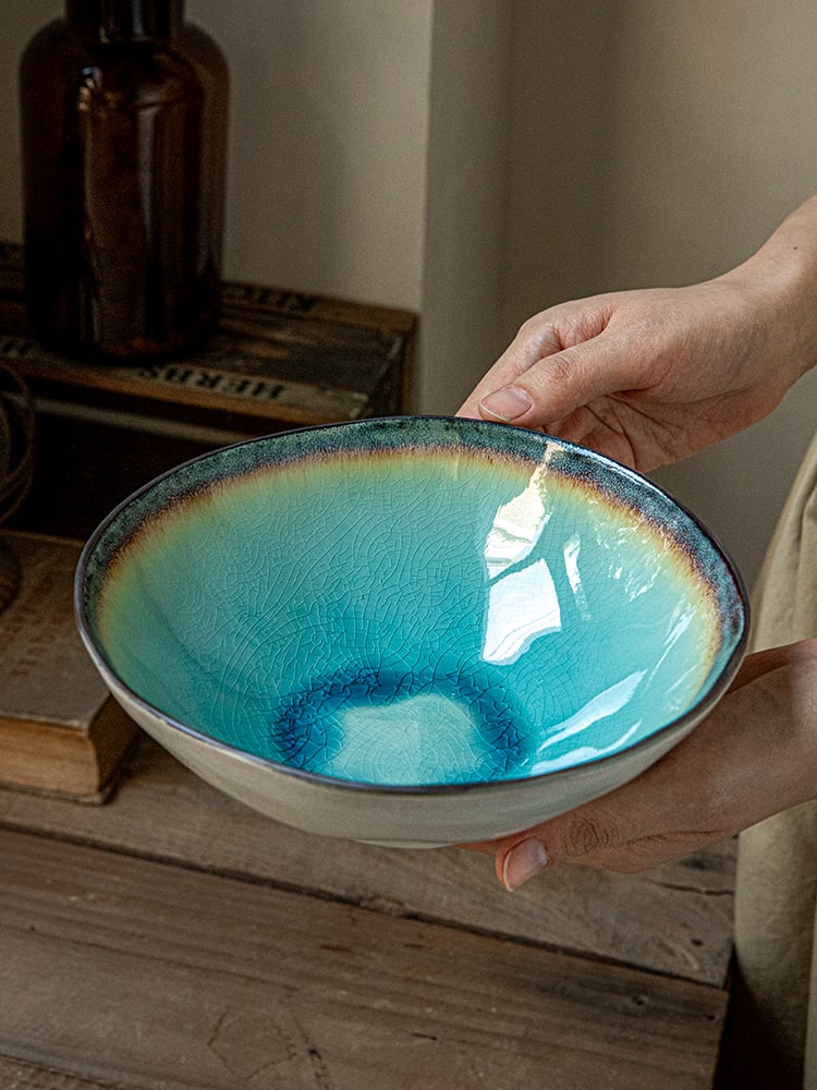 Retro Ice Crack 7-inch Ceramic Noddle Bowl view 5