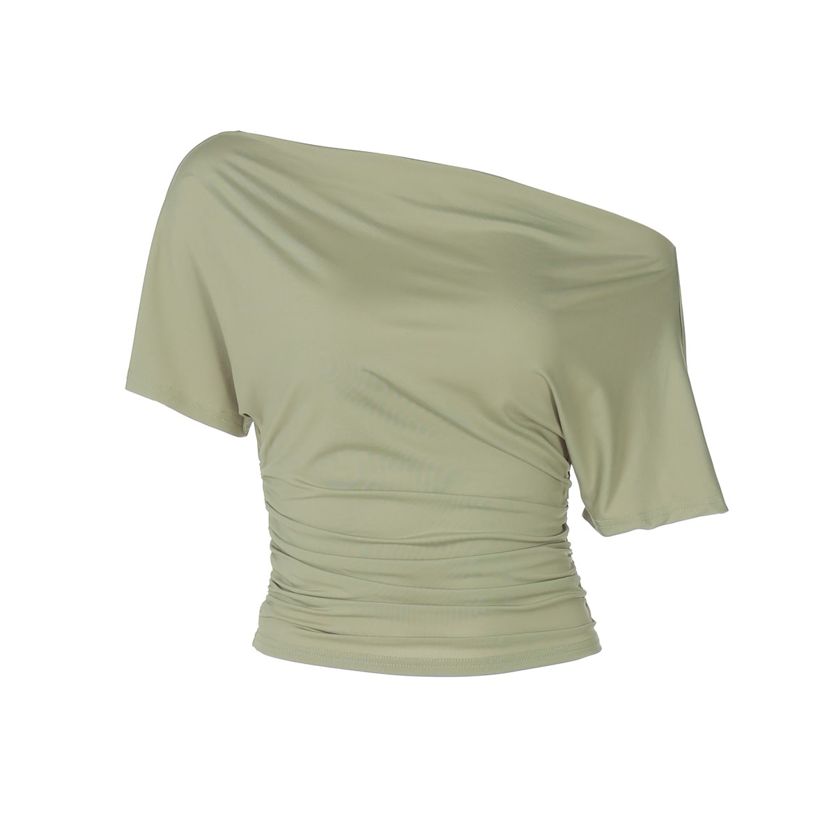 Women's Summer Off-the-shoulder Short Sleeve Pleated Waist Slimming T-shirt view 5