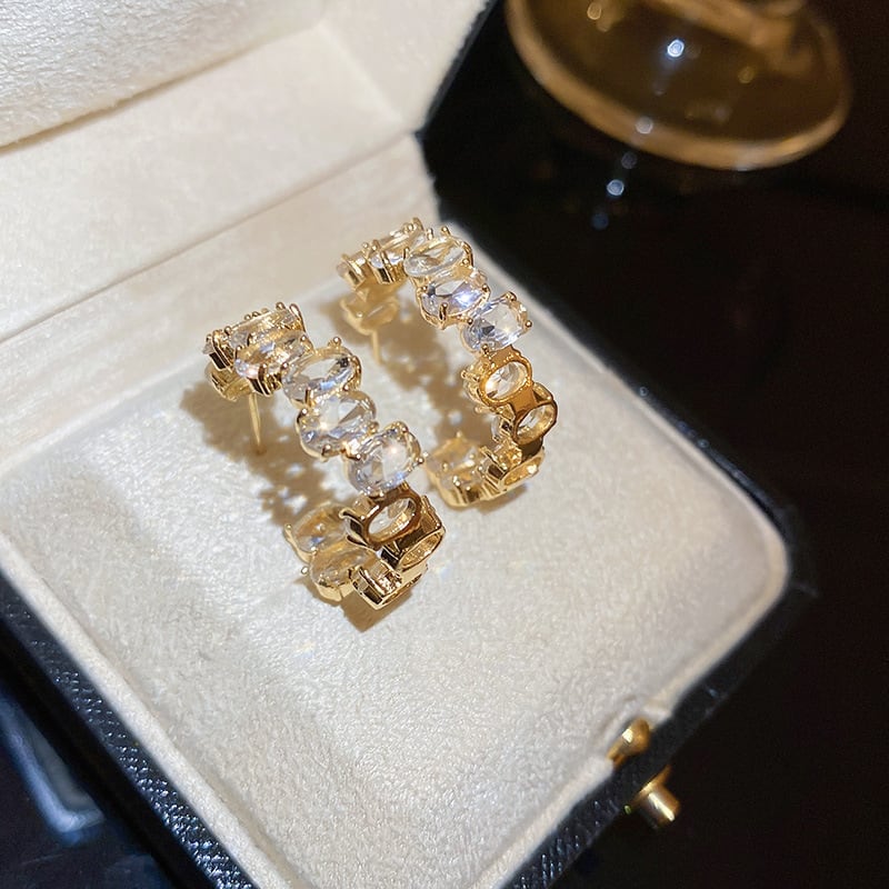 French Sweet Vintage Zircon C- Shaped Geometric Ear Ring view 7