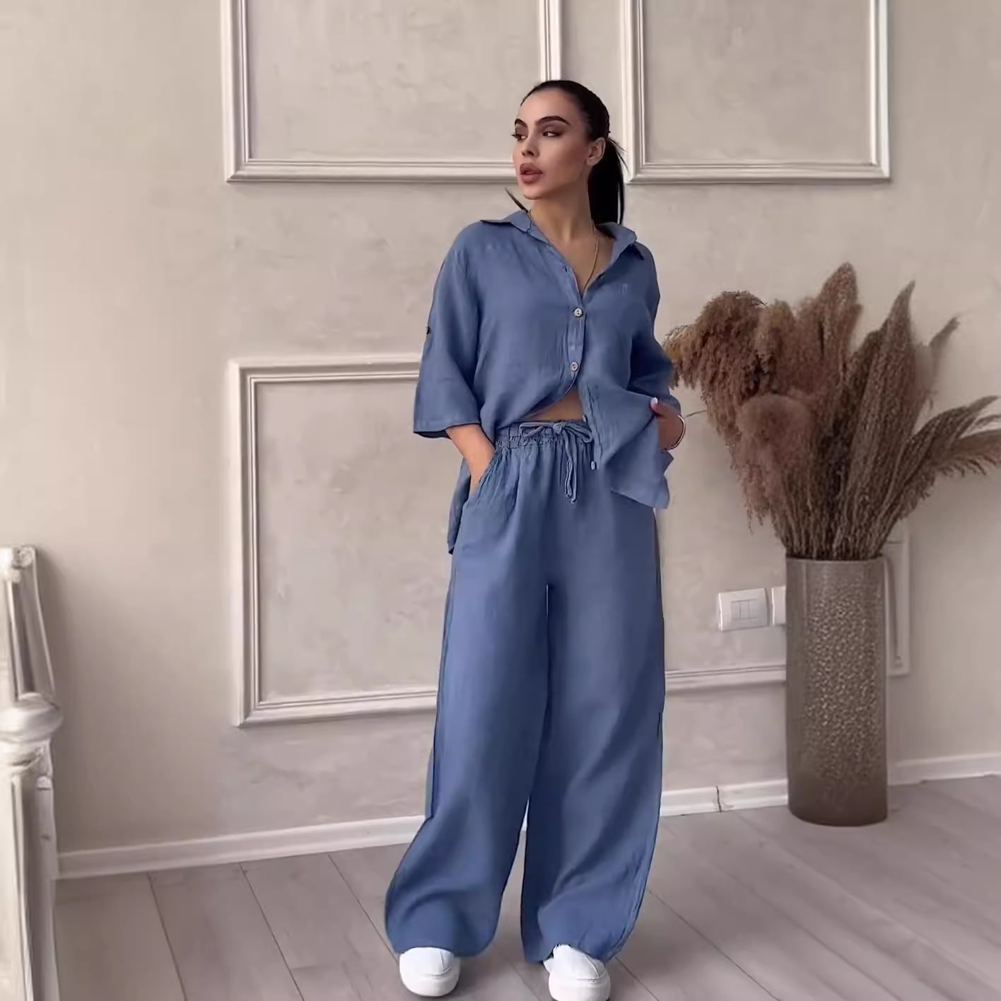 Women's New Stand Collar Long Sleeve Casual Top Two-piece Pants Pack view 11