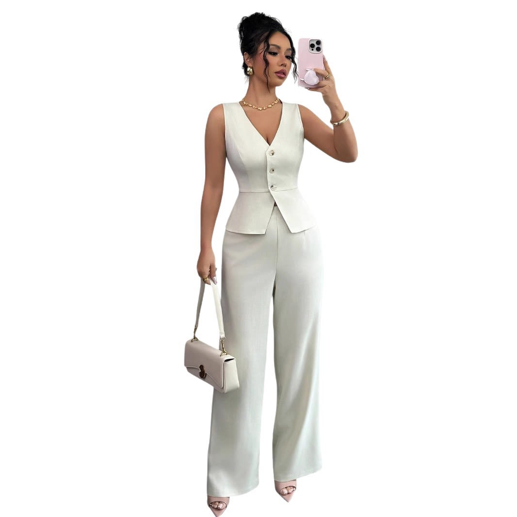 Summer Sleeveless Suit Slim V-neck Vest And High Waist Trousers Women's Two-piece Set view 4