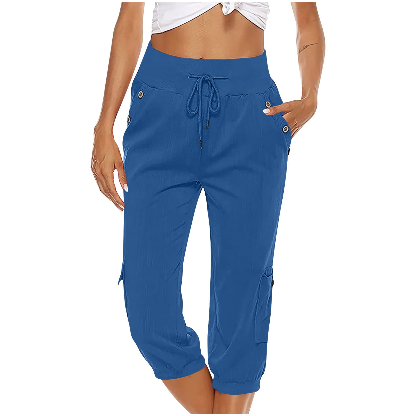 European And American Ladies Solid Color Drawstring Loose Leisure Workwear Wide Leg Straight Cropped Pants view 25