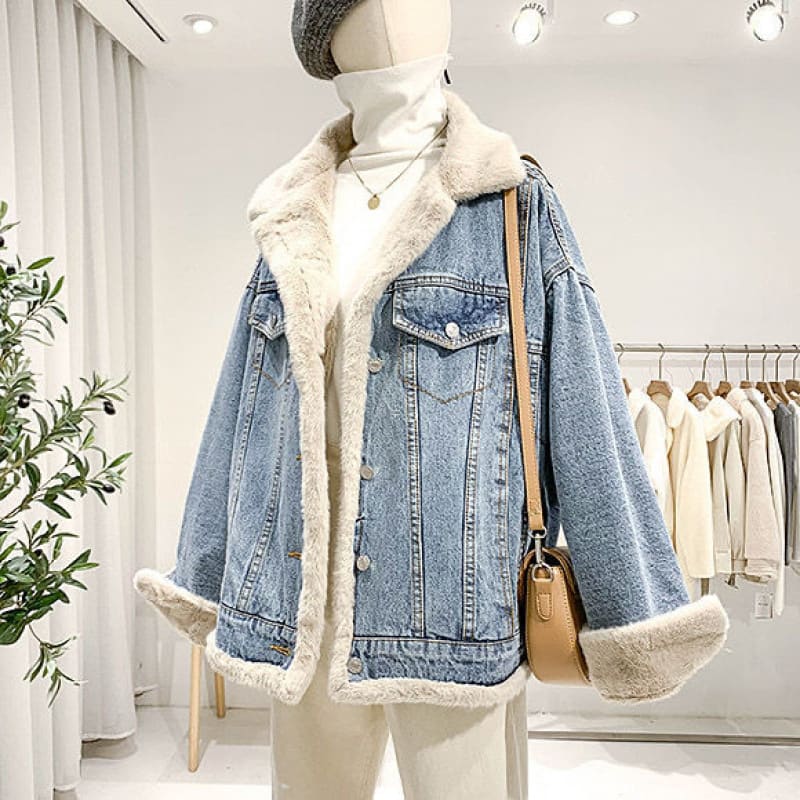 Denim Coat Women's Loose Lambswool Casual All-matching view 3