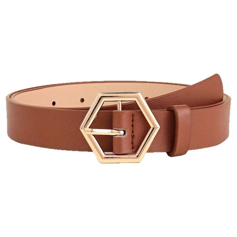 Women's Hexangular Star Irregular Gold Buckle PU Belt view 3