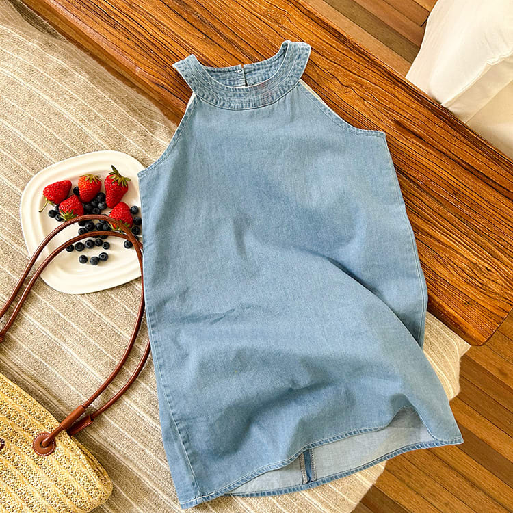 Medium And Large Girls Halter Denim Skirt Fashionable Sleeveless view 14