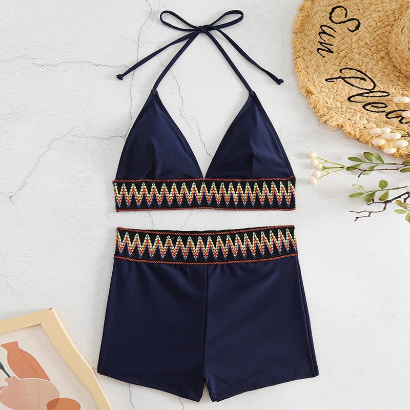 New Women's High Waist Pure Color Boxers Split Swimsuit view 9