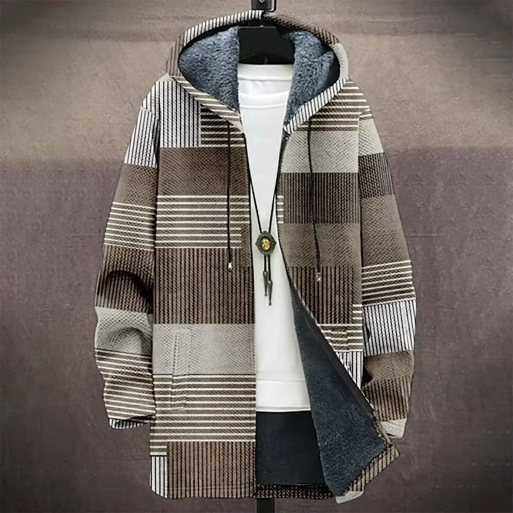 Digital Printed Hat Cardigan Men's Mid-length Trench Coat view 9