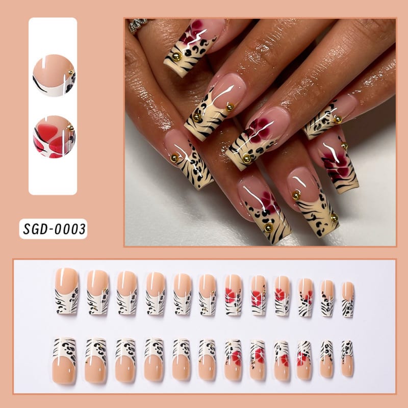 24 Pieces Steel Ball Flower Leopard Print Medium Water Pipe Nail Tip view 5