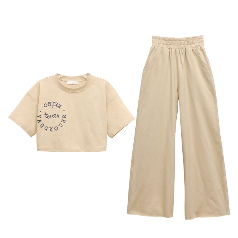 Straight-leg Short Sleeve Printed T-shirt Wide Leg Pants Suit view 3