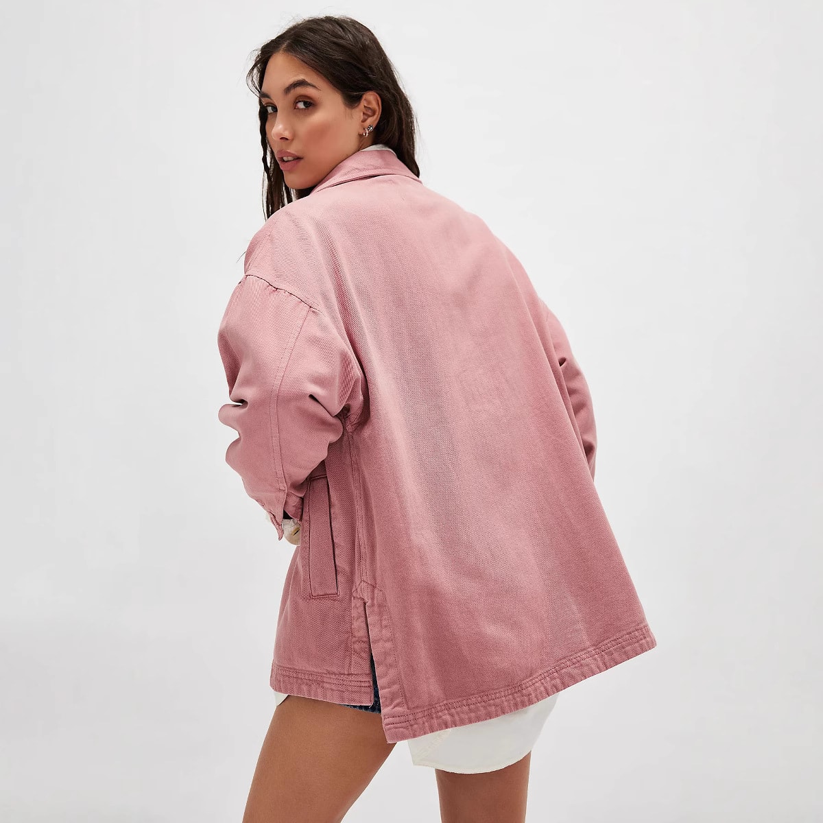 Casual Versatile Pocket Side Slit Denim Women's Coat view 2