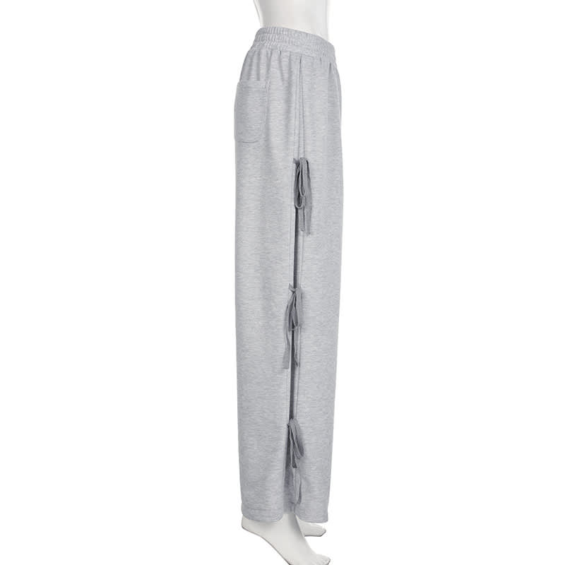 Side Bow Bandage Loose Sports Casual Pants view 11