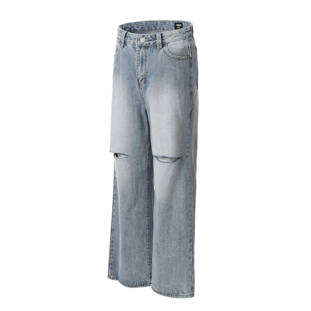 Fashion Knee Hole Denim Trousers Men view 3