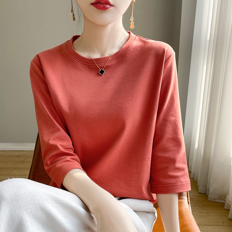 Mid-sleeve Bottoming Shirt Outer Wear Half-sleeve T-shirt Top view 14