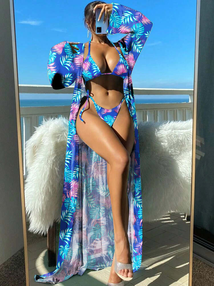 Split Long Sleeve Ins Blouse Banded Bikini view 3