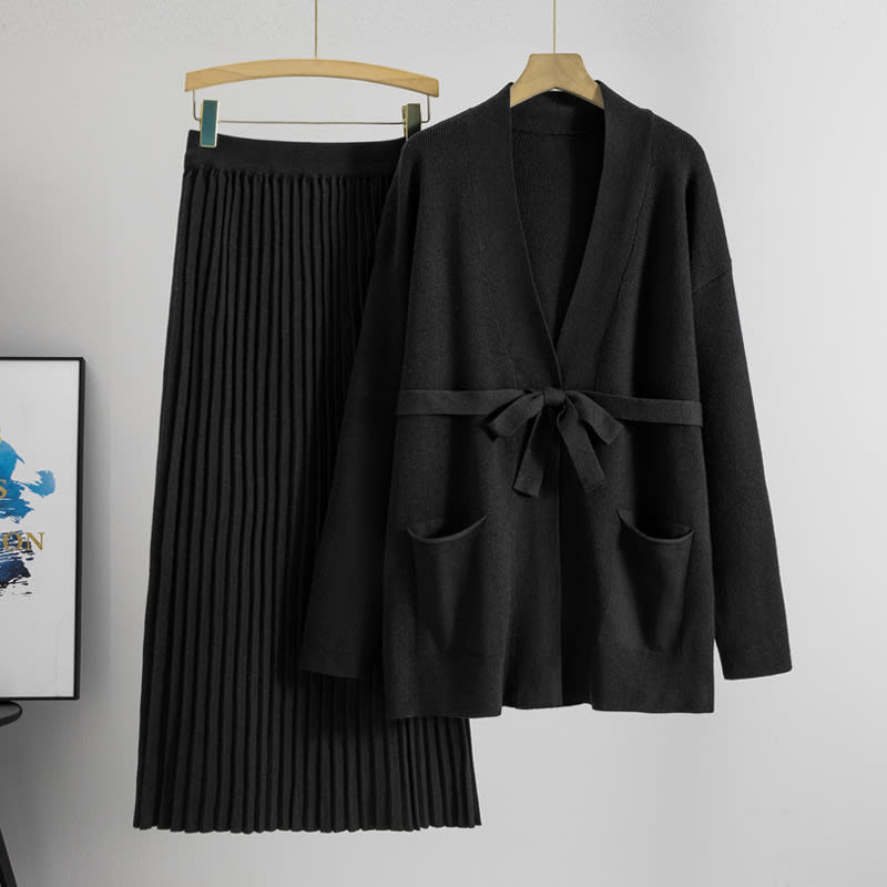 Knitted Skirt Two-piece Pleated Long Skirt Fashion Suit view 2
