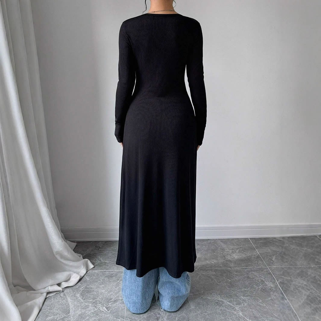 European And American Solid Color Long Button Cardigan Slim Fit Slimming Top Women view 3