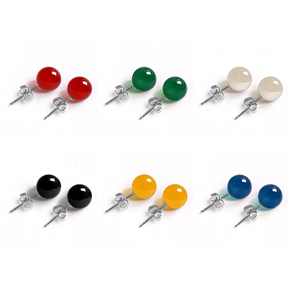 Female Minimalist Pure Silver Red Agate Earrings view 5