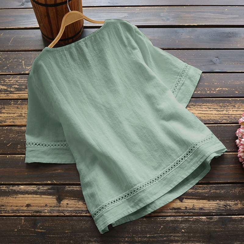 Summer Solid Color Cotton And Linen Top Half Sleeve view 14